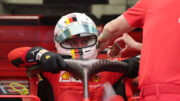 Sebastian Vettel entering on his car at the 2020 Formula One Sakhir Grand Prix.