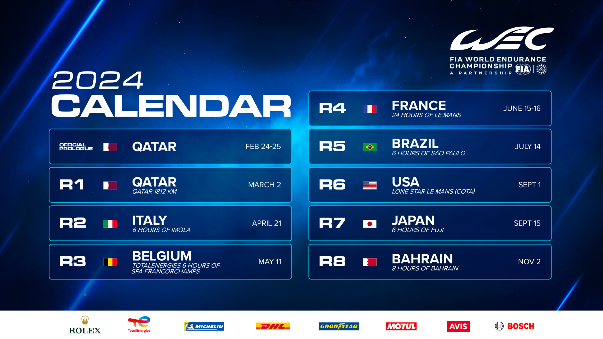 WEC Presentato il calendario 2024 con il ritorno di Imola e